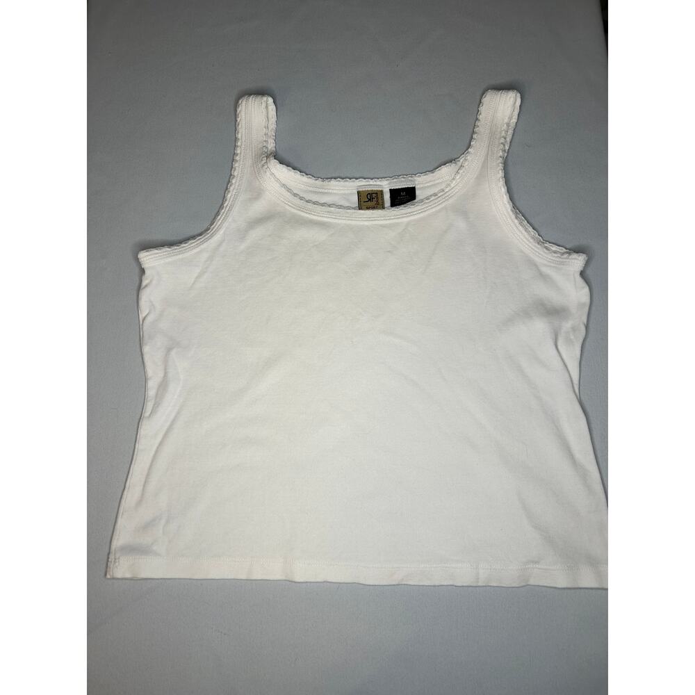 Rafaella Sport White Tank Top Womens Medium Cotton Scoop Neck Ribbed Basic